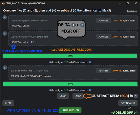 007 LEBONDIAG - DELTAMOD Comparação e modificação de ficheiros (para Windows 7 64 bits ou 8)