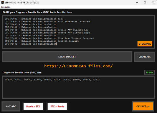 007 LEBONDIAG - DTC LIST CREATE  lista (pour Windows 10 ou 11).
